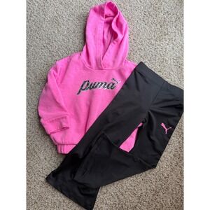Kids Puma Pink Fleece Hoodie &‎ Flared Leggings outfit Set girls Size 24 Months